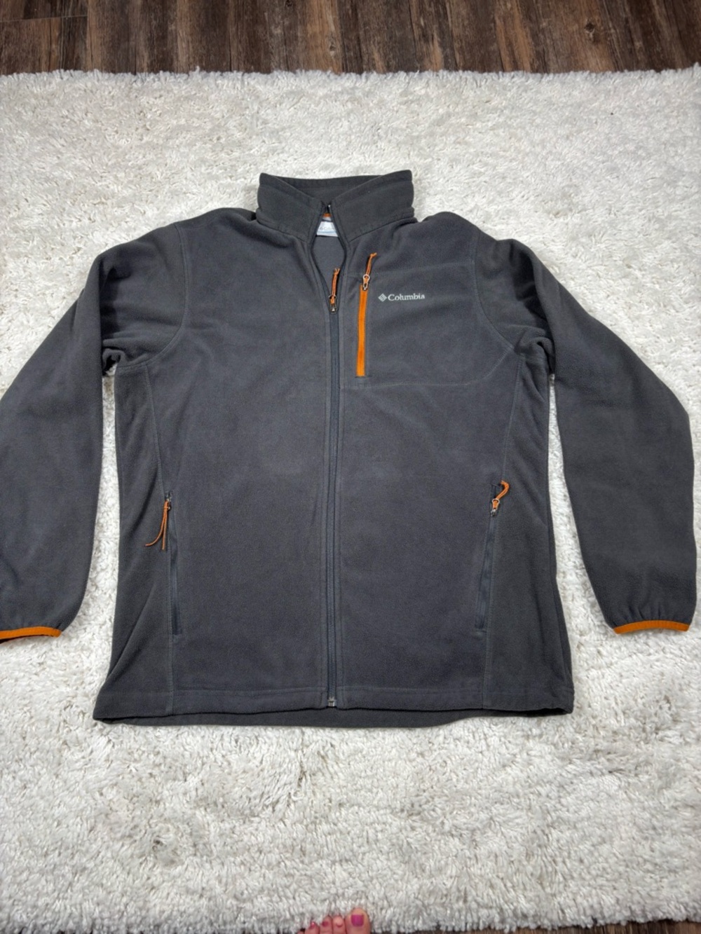 Columbia Men’s L Gray Fleece Full Zip Jacket Orange Accents
